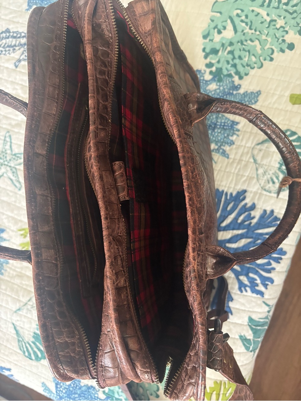 Will Leather Goods Brown Croc-Embossed Leather Briefcase - Picture 2 of 2